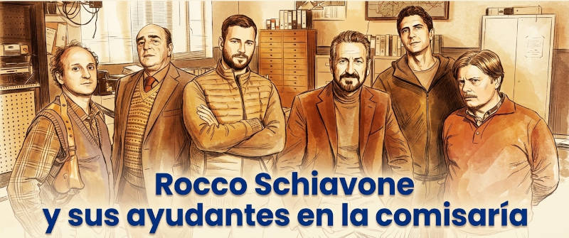 Rocco Schiavone y sus ayudanres.